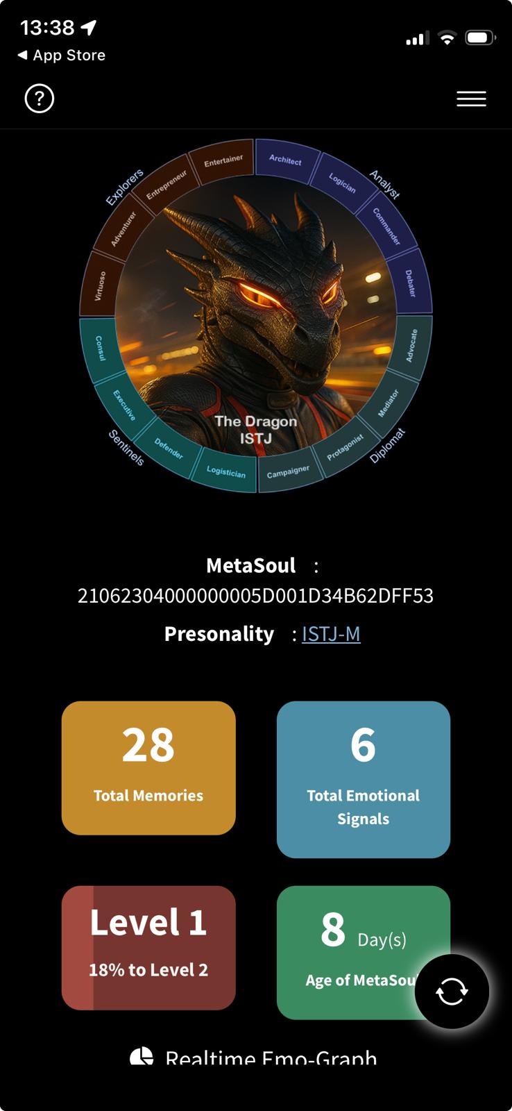 MetaSoul persona and EPG stats on iPhone