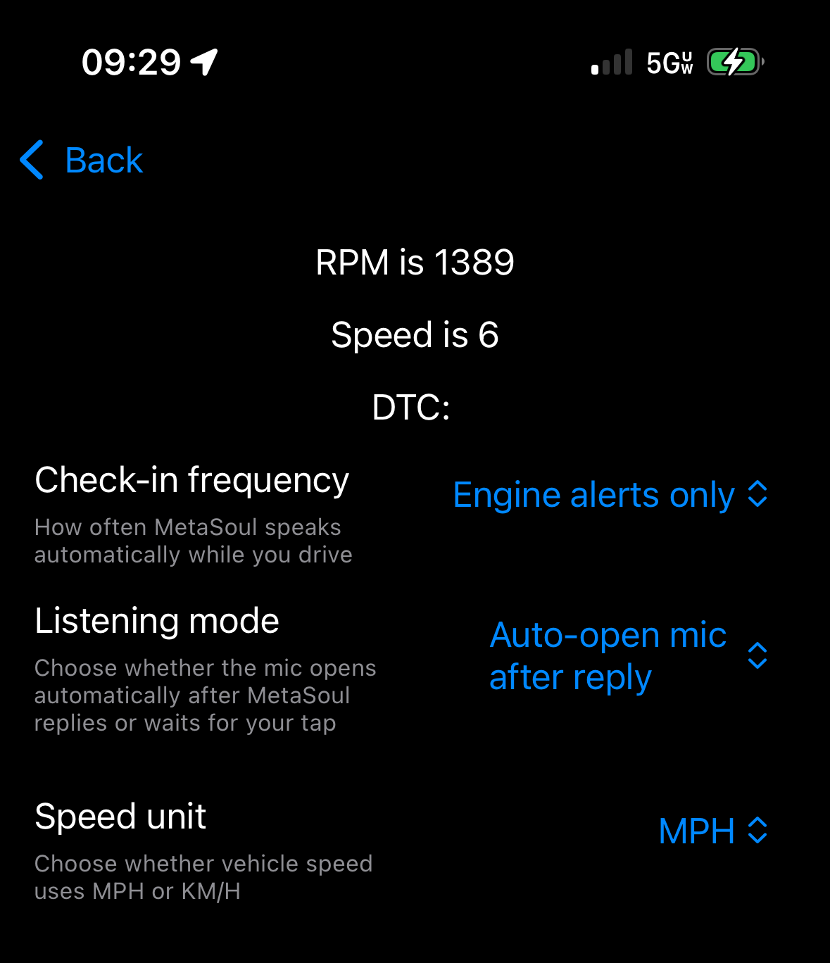 Apple Watch data and settings screen